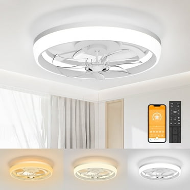 SKVEVN 19" Ceiling Fan with Light - 2 Colors Lighting, 6 Wind Speeds, Ceiling Fan with Remote Control&APP, Modern Dimmable LED Ceiling Fan, Smart Ceiling Fan for Bedroom, Kids Room(White)