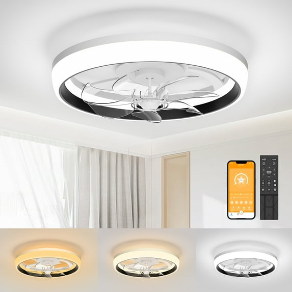 SKVEVN 19" Ceiling Fan with Light - 2 Colors Lighting, 6 Wind Speeds, Ceiling Fan with Remote Control&APP, Modern Dimmable LED Ceiling Fan, Smart Ceiling Fan for Bedroom, Kids Room(Black)