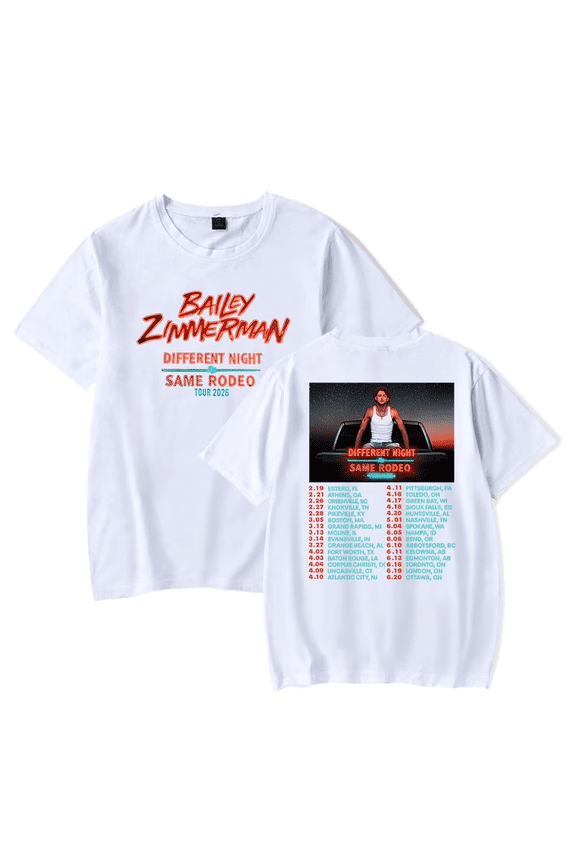 Bailey Zimmerman Different Night Same Rodeo Tour 2026 Unisex T-Shirts Short Sleeves Streetwear Tops Tees XXS-4XL