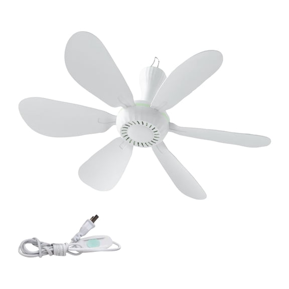 SKXILTKU USB Ceiling Fan 17in Small - Portable Ceiling Fan with 6 Blades, for Tent RV Camping Outdoor Hanging Gazebo Dorm Room Bed.,white