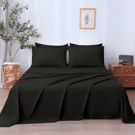 SKY BEDDINGS 3-Piece Twin Sheet Set - Cooling , 100% Microfiber Sheet Set - Extra-Soft & Wrinkle-Free Sheets Fit Up to 15'' Deep Mattress - Ultra Soft & Lightweight Sheet - Black