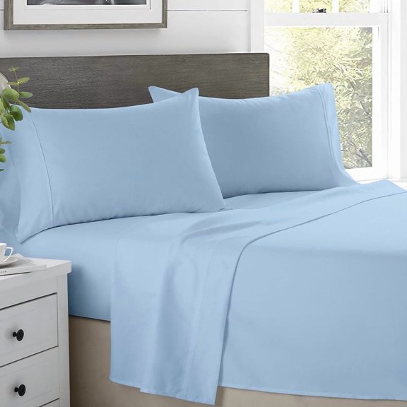 SKY BEDDINGS - 600 Thread Count Egyptian Cotton Sheets - Luxury King Size Cooling Bed Sheets - Soft Sateen Weave Cotton King Bed Sheets - Deep Pocket Fits upto 16" Mattress - Light Blue