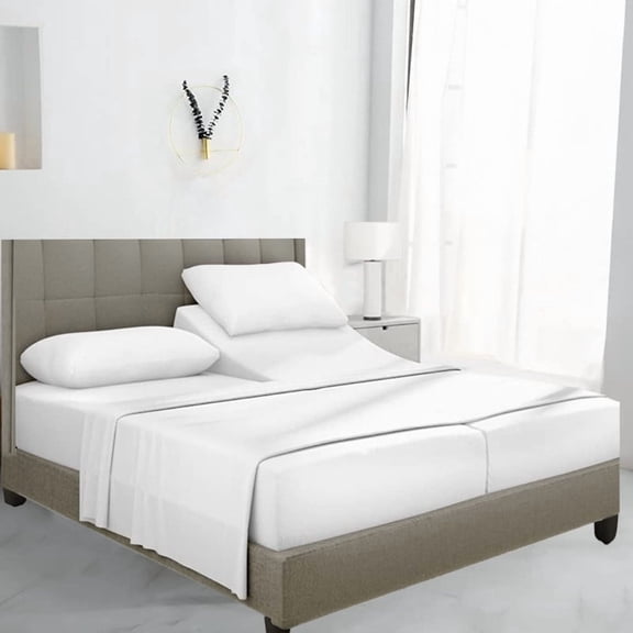 SKY BEDDINGS - 600 Thread Count Egyptian Cotton Sheets, Luxury Split King Sheets for Adjustable Bed, Soft Sateen Weave Cooling Bed Sheets, Deep Pocket Fits upto 16" Mattress - White