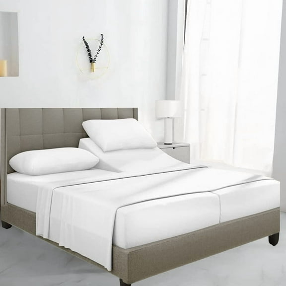SKY BEDDINGS - 600 Thread Count Egyptian Cotton Sheets, Luxury Split King Sheets for Adjustable Bed, Soft Sateen Weave Cooling Bed Sheets, Deep Pocket Fits upto 16" Mattress - White