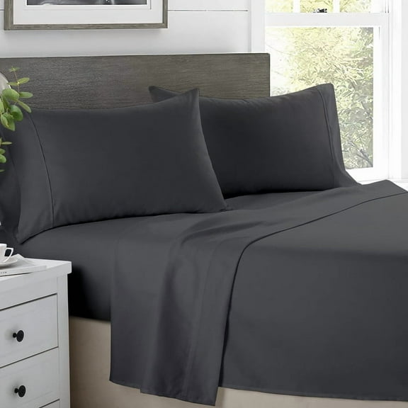 SKY BEDDINGS - 600 Thread Count Egyptian Cotton Sheets - Luxury Twin Size Cooling Bed Sheets - Soft Sateen Weave Cotton Bed Sheets - Deep Pocket Fits upto 16" Mattress - Dark Grey