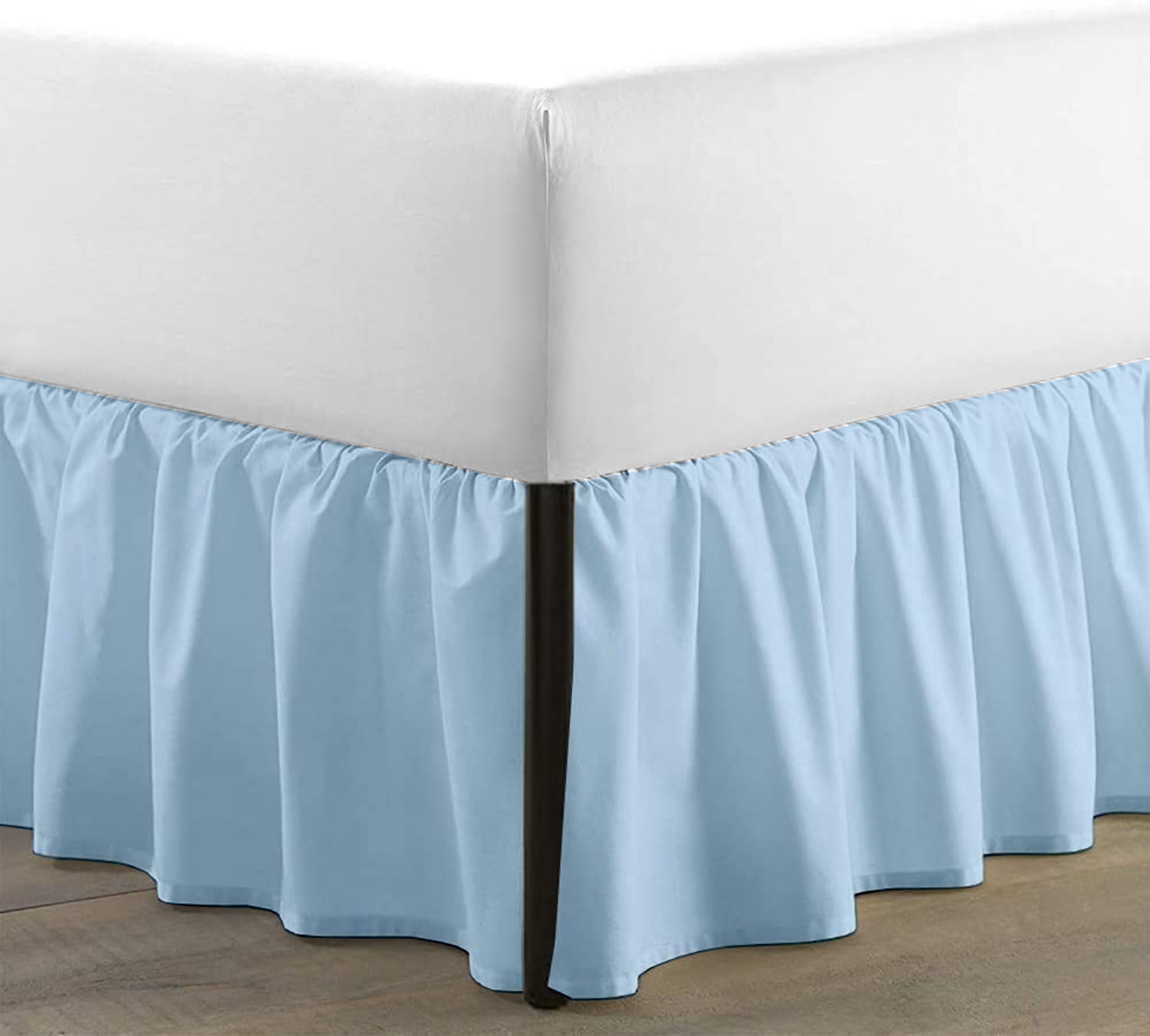 SKY BEDDINGS Full Size Ruffled Bed Skirt with Split Corners - Full 12 Inch Drop Dust Ruffle Bed Skirt with Platform Three Sided Coverage - 100% Microfiber Bed Skirt, Light Blue