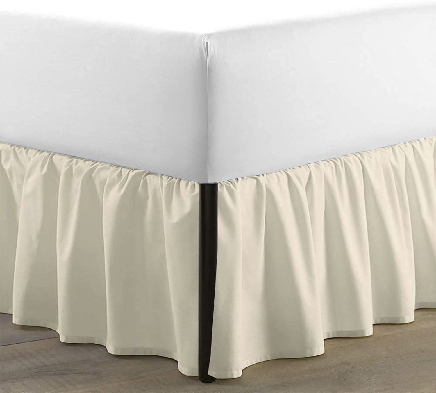 SKY BEDDINGS King Size Ruffled Bed Skirt with Split Corners - King 12 Inch Drop Dust Ruffle Bed Skirt with Platform Three Sided Coverage - 100% Microfiber Bed Skirt, Ivory