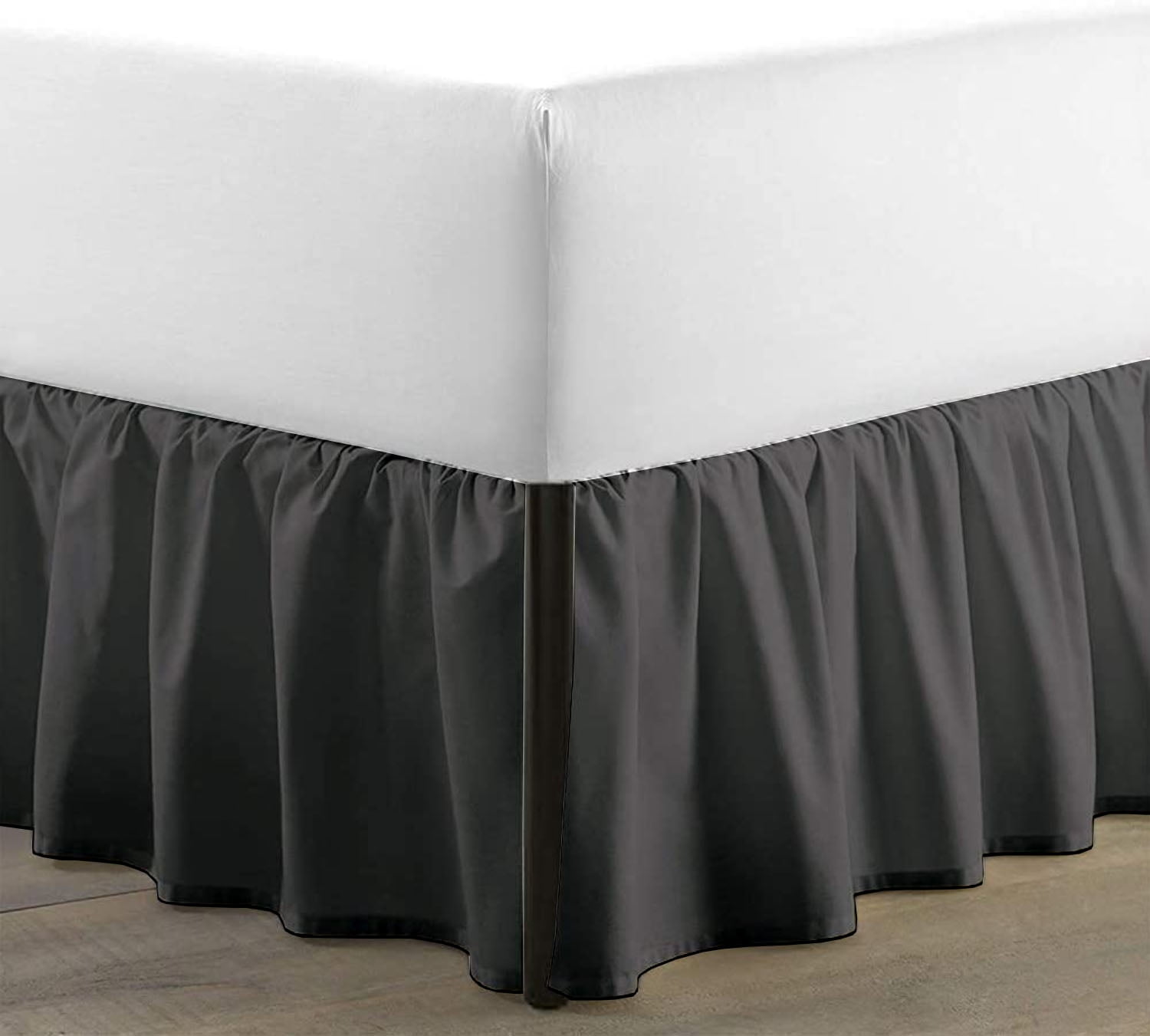 SKY BEDDINGS King Size Ruffled Bed Skirt with Split Corners - King 16 Inch Drop Dust Ruffle Bed Skirt with Platform Three Sided Coverage - 100% Microfiber Bed Skirt, Dark Grey