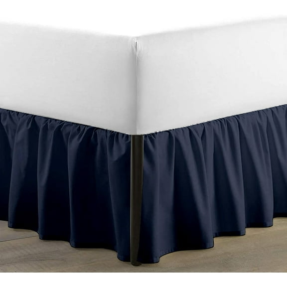 SKY BEDDINGS King Size Ruffled Bed Skirt with Split Corners - King 18 Inch Drop Dust Ruffle Bed Skirt with Platform Three Sided Coverage - 100% Microfiber Bed Skirt, Navy Blue