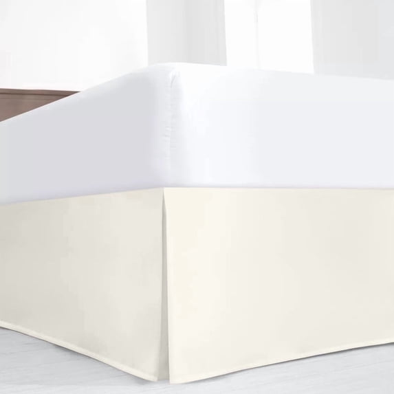 SKY BEDDINGS Luxury Pleated King Bed Skirt with Split Corners - 21 Inch Tailored Drop - Pleated Dust Ruffle - Wrinkle-Free 100% Microfiber - Easy Fit, Soft & Durable - Ivory