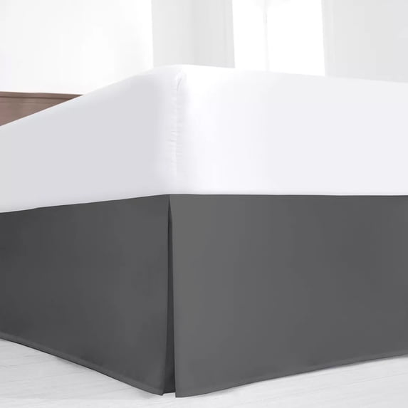 SKY BEDDINGS Luxury Pleated Queen Bed Skirt with Split Corners - 14 Inch Tailored Drop - Pleated Dust Ruffle - Wrinkle-Free 100% Microfiber - Easy Fit, Soft & Durable - Dark Grey