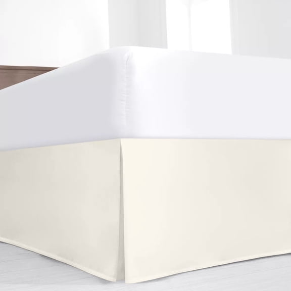 SKY BEDDINGS Luxury Pleated Queen Bed Skirt with Split Corners - 18 Inch Tailored Drop - Pleated Dust Ruffle - Wrinkle-Free 100% Microfiber - Easy Fit, Soft & Durable - Ivory