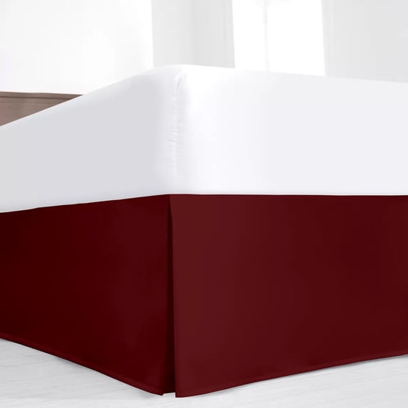 SKY BEDDINGS Luxury Pleated Twin Bed Skirt with Split Corners - 12 Inch Tailored Drop - Pleated Dust Ruffle - Wrinkle-Free 100% Microfiber - Easy Fit, Soft & Durable - Burgundy