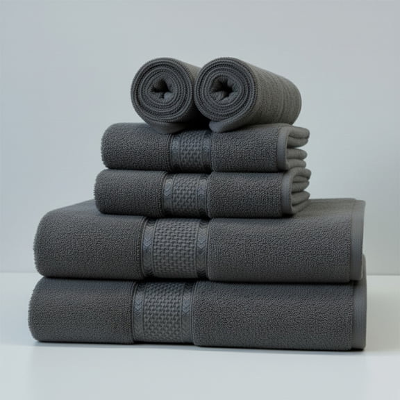 SKY BEDDINGS Premium 6-Piece Towel Set - 600 GSM 100% Cotton, Soft & Highly Absorbent Towels for Bathroom, Hotel & Spa - Includes 2 Bath Towels, 2 Hand Towels, and 2 Washcloths - Dark Grey