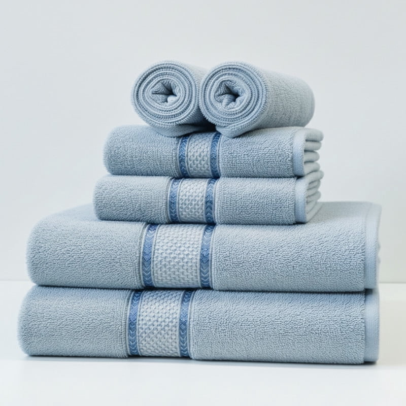 SKY BEDDINGS Premium 6-Piece Towel Set - 600 GSM 100% Cotton, Soft & Highly Absorbent Towels for Bathroom, Hotel & Spa - Includes 2 Bath Towels, 2 Hand Towels, and 2 Washcloths - Light Grey