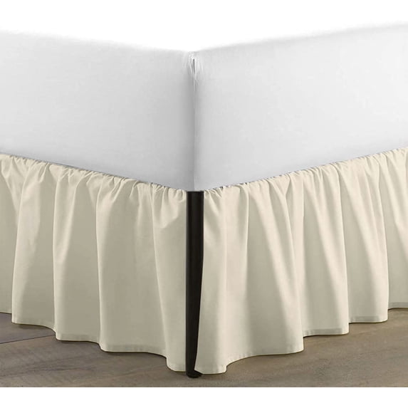 SKY BEDDINGS Queen Size Ruffled Bed Skirt with Split Corners - Queen 12 Inch Drop Dust Ruffle Bed Skirt with Platform Three Sided Coverage - 100% Microfiber Bed Skirt, Ivory