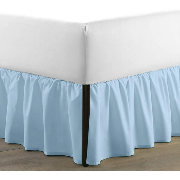 SKY BEDDINGS Queen Size Ruffled Bed Skirt with Split Corners - Queen 12 Inch Drop Dust Ruffle Bed Skirt with Platform Three Sided Coverage - 100% Microfiber Bed Skirt, Light Blue