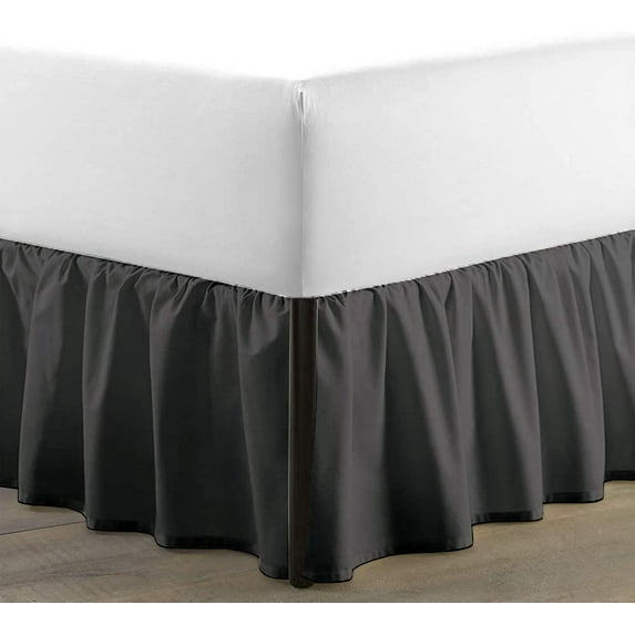 SKY BEDDINGS Queen Size Ruffled Bed Skirt with Split Corners - Queen 14 Inch Drop Dust Ruffle Bed Skirt with Platform Three Sided Coverage - 100% Microfiber Bed Skirt, Dark Grey