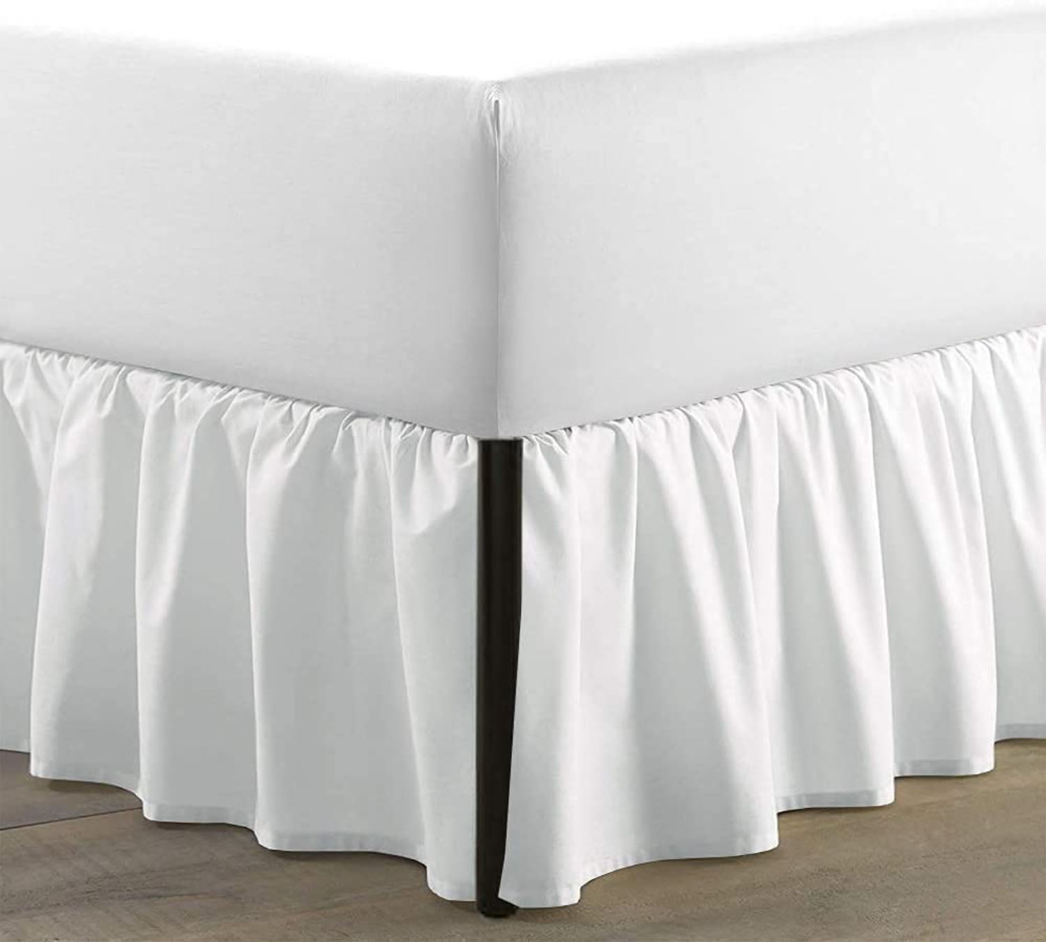 SKY BEDDINGS Queen Size Ruffled Bed Skirt with Split Corners - Queen 16 Inch Drop Dust Ruffle Bed Skirt with Platform Three Sided Coverage - 100% Microfiber Bed Skirt, White