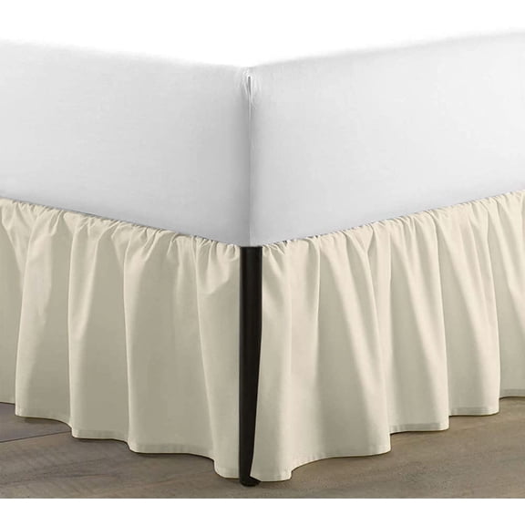 SKY BEDDINGS Queen Size Ruffled Bed Skirt with Split Corners - Queen 18 Inch Drop Dust Ruffle Bed Skirt with Platform Three Sided Coverage - 100% Microfiber Bed Skirt, Ivory