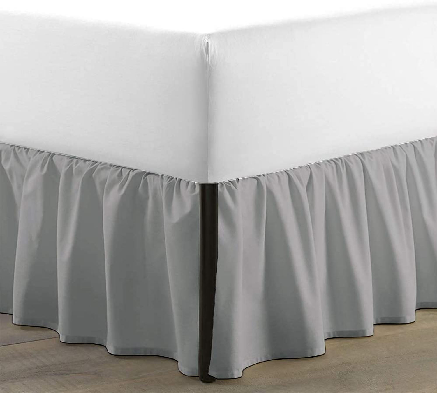 SKY BEDDINGS Twin Size Ruffled Bed Skirt with Split Corners - Twin 12 Inch Drop Dust Ruffle Bed Skirt with Platform Three Sided Coverage - 100% Microfiber Bed Skirt, Light Grey