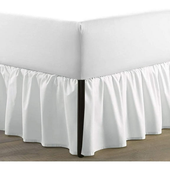 SKY BEDDINGS Twin Size Ruffled Bed Skirt with Split Corners - Twin 14 Inch Drop Dust Ruffle Bed Skirt with Platform Three Sided Coverage - 100% Microfiber Bed Skirt, White