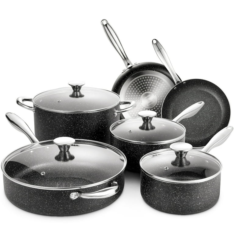 MsMk 10-Piece Pots and Pans Set Non Stick, Durable and Stable Cookware Sets for Building A Starter Kitchen or Refreshing, Even Heating, Easy