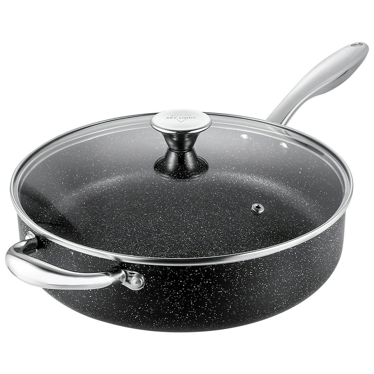 Chef's Deep Frying Pan 4-qt Non Stick Chicken Fryer Saute Pan W/ Glass  Lid,Black