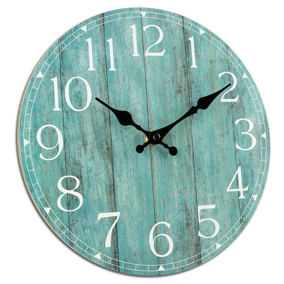 SKYCARPER 10” Quartz Rustic Blue Round Wall Clock with Silent Non-Ticking Mechanism