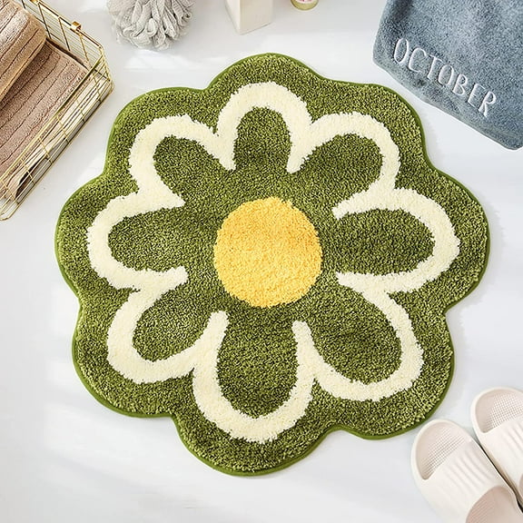 SKYCARPER Floral Green Plush Absorbent Bath Rug