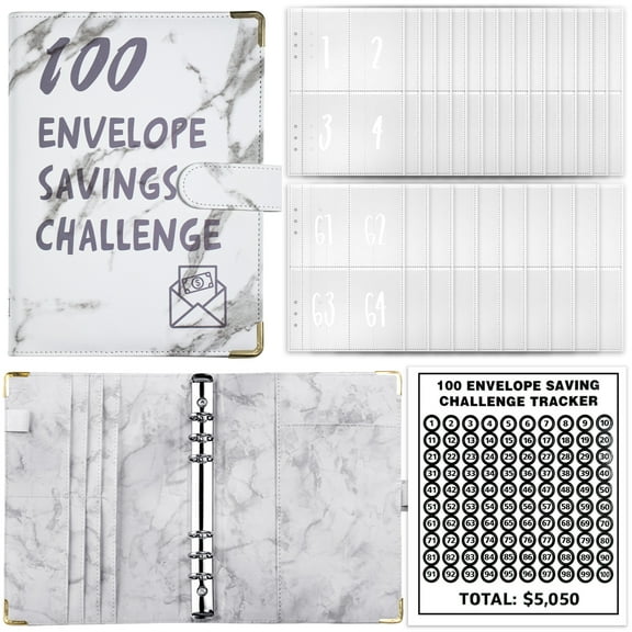 SKYDUE 100 Envelopes Challenge Binder, A5 Money Saving Budget Binder with Cash Envelopes - Savings Challenges Book to Save $5,050