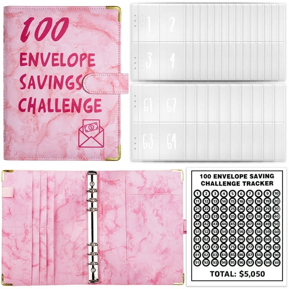 SKYDUE 100 Envelopes Challenge Binder, A5 Money Saving Budget Binder with Cash Envelopes - Savings Challenges Book to Save $5,050