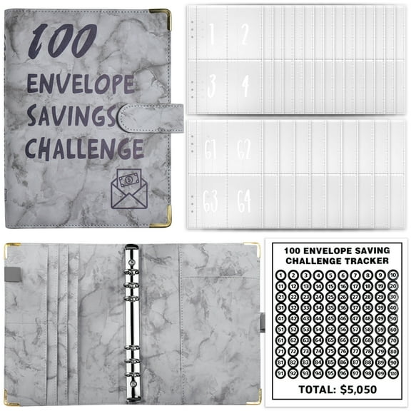 SKYDUE 100 Envelopes Challenge Binder, A5 Money Saving Budget Binder with Cash Envelopes - Savings Challenges Book to Save $5,050