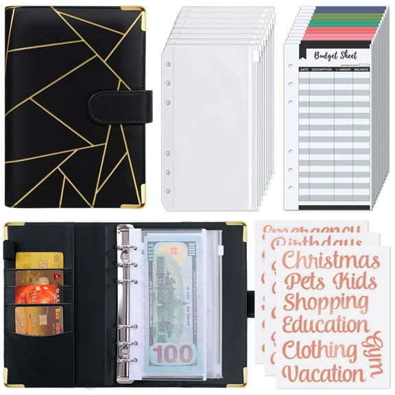 SKYDUE A6 Budget Binder,PU Leather Money Organizer with Cash Envelopes,Budget Sheets and Category Labels for Budgeting Expense Saving