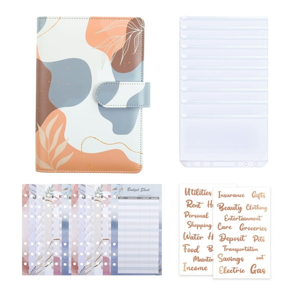 SKYDUE Budget Binder with 12pcs Budget Sheets, Loose-Leaf Money Organizer for cash, Pen holders & Cash Envelopes with Card Bags, Stainless 6 Steel Rings