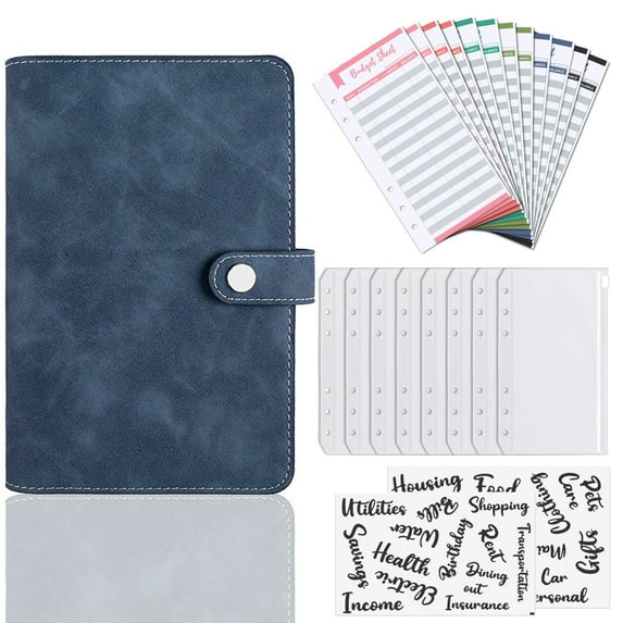 SKYDUE Budget Binder,6-Ring Loose Leaf Notebook with Zipper Envelopes for Budgeting,A6 PU Leather Binder Organizer with Extra Gum