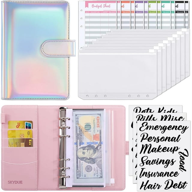 SKYDUE Budget Binder with Zipper Envelopes, A6 Binder for Budgeting and