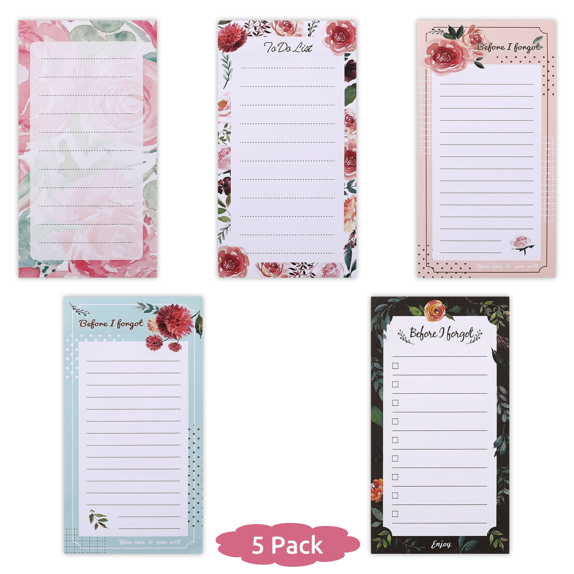 SKYDUE Magnetic Notepad for Refrigerator , 5 Pack Tear - Off Notepads for To - Do List , Shopping List - 50 Sheets Per Writing Pad - 3 6 Inch