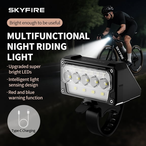 SKYFIRE 1000 Lumens Bike Light, Multi-Mode Smart Bicycle Headlight, Dual Beam & Warning Mode, Type-C Rechargeable with Power Display for Night Riding