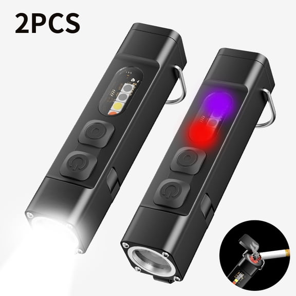 SKYFIRE 2PC Mini Flashlight Portable Pocket EDC LED Light Strip Keychain, 7 Modes, With Fire Starter Function, Suitable for Outdoor Camping, Hiking, Fishing, Light at Home, Emergency Use