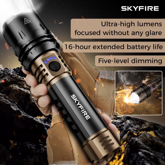 SKYFIRE Adjustable Focus LED Flashlight 5 Modes 16Hr Runtime Camping Home