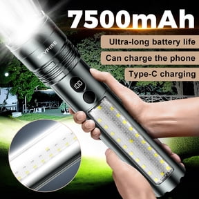 SKYFIRE Dual-Light Source Flashlight with Side Light, 7500mAh Power Bank Function, Type-C Charging, Zoomable, Digital Display, 6-Level Dimming, Outdoor Emergency Warning Light