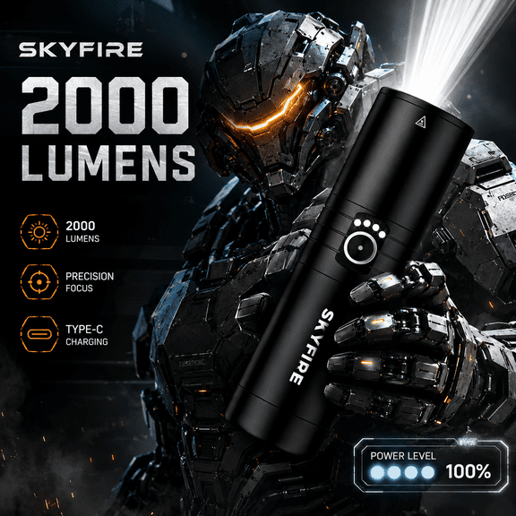 SKYFIRE EDC Ignition Flashlight 2000LM Ultra Bright, Zoomable Rechargeable Handheld Torch with SOS Strobe Modes, Long Lasting Outdoor Camping Survival EDC Light