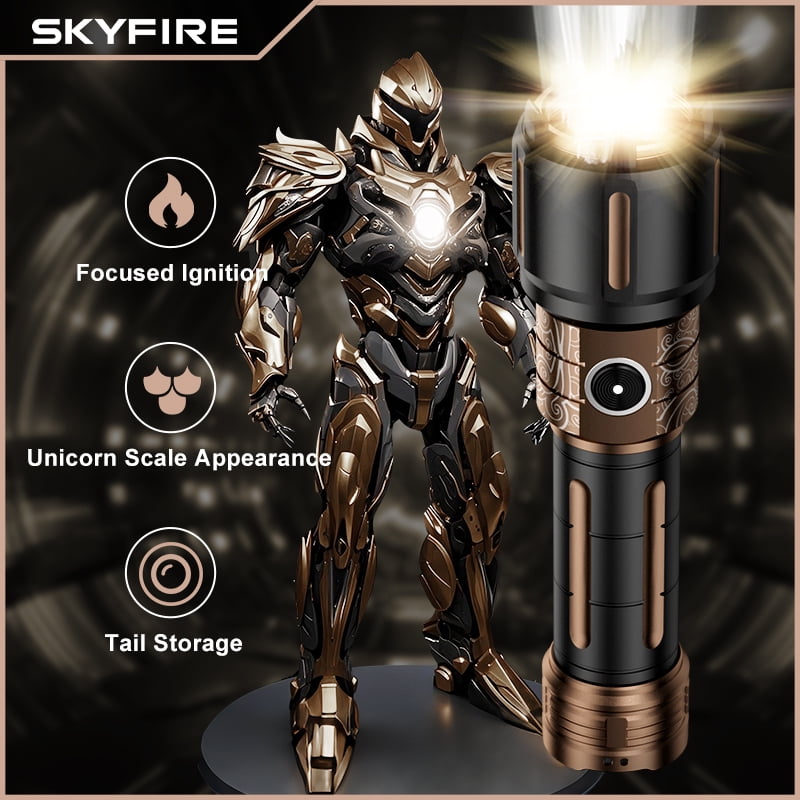 SKYFIRE New Model Flashlight - High Brightness - Rechargeable - Outdoor Flashlight - Extremely Bright, with six modes, equipped with a focusing lens, suitable for camping and outdoor activities