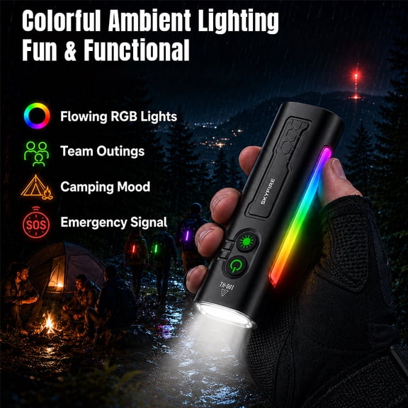 SKYFIRE Portable EDC LED Flashlight with Clip, Multi-Color Adjustable COB Light, High Lumen Handheld Torch for Car Maintenance, Farm Checks & Outdoor Daily Work