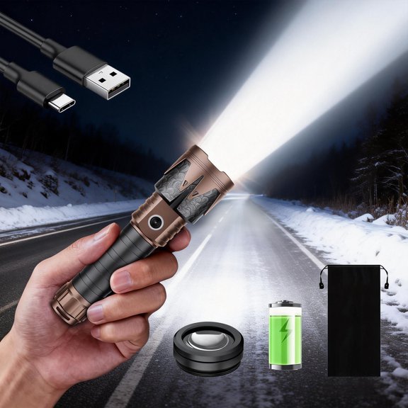 SKYFIRE Rechargeable Flashlights High Lumens with Ignition Lens,4000 Mini Pocket Bright Tactical Torch with 6 Modes Waterproof Zoomable Small Flash Light for Camping Essentials Outdoor Home Emergency