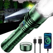 SKYFIRE Rechargeable Flashlight High Lumens 2000LM, Olive Green, Zoomable, 5 Modes with SOS, IPX6 Waterproof for Camping