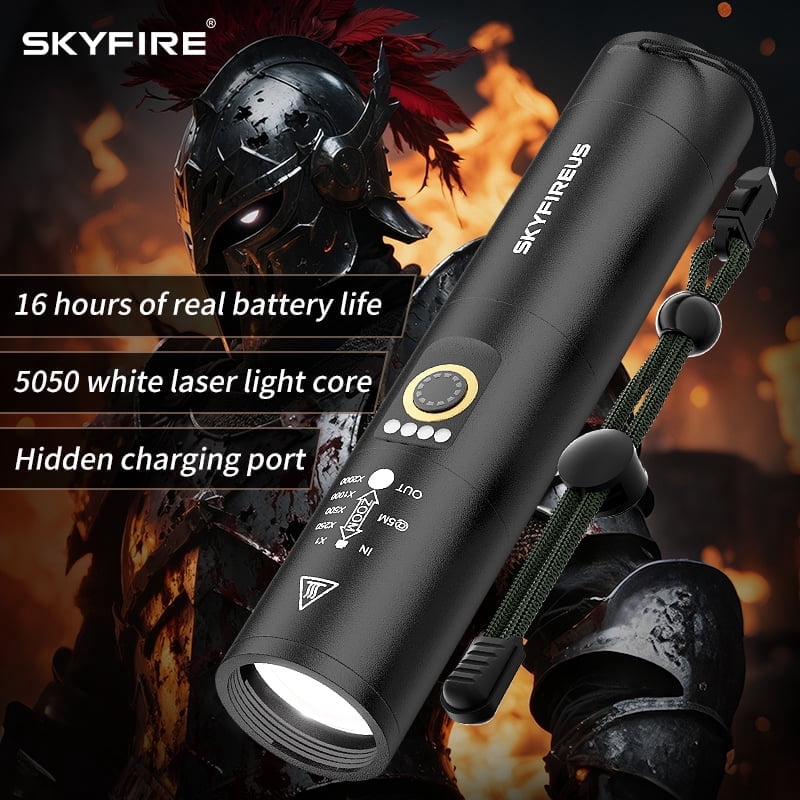 Skyfire Rechargeable Flashlight with Ignition Lens, Ultra-High Lumen LED, Tactical Design, 1PC