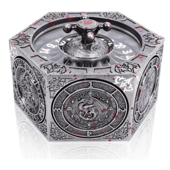SKYKENKP DND Spinning Dice Set, 8-in-1 Hexagonal Metal Dice with D20 Spinner, Unique Fantasy RPG Game Dice with Rotating Top, Perfect for Dungeons & Dragons, D&D DM Gift (Vampire Silver)