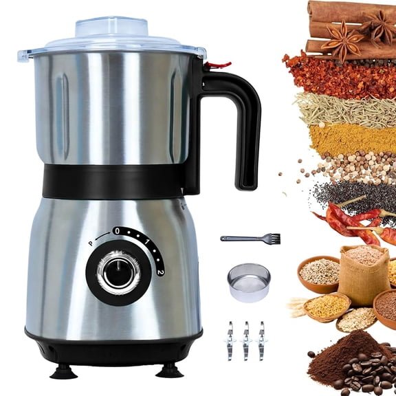 SKYKENKP Electric Kitchen Grain Mill, 500W Power with 3‑Piece Stainless Steel Grinding Set. Multi‑Purpose Grinder for Coffee, Spices, Beans, Grains & Nuts (Black)
